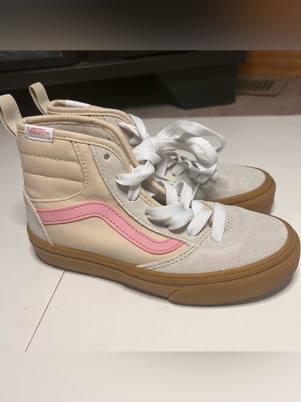 Vans Kids High-Top Sneakers - Cream and Pink